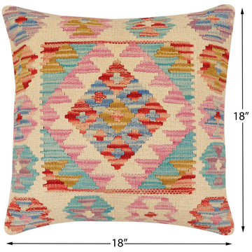 handmade Traditional Pillow Red Blue Hand-Woven SQUARE 100% WOOL Hand woven turkish pillow2' x 2'